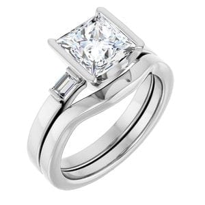 Rings 14K White 7 x 7 mm Square Half Bezel Engagement Ring Mounting