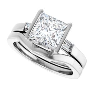 Rings 14K White 7 x 7 mm Square Half Bezel Engagement Ring Mounting
