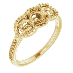 Rings 14K Yellow 4.4 mm Round Three-Stone Halo-Style Engagement Ring Mounting