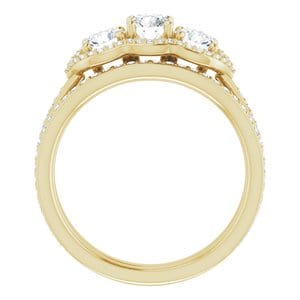 Rings 14K Yellow 4.4 mm Round Three-Stone Halo-Style Engagement Ring Mounting