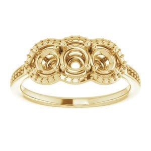 Rings 14K Yellow 4.4 mm Round Three-Stone Halo-Style Engagement Ring Mounting