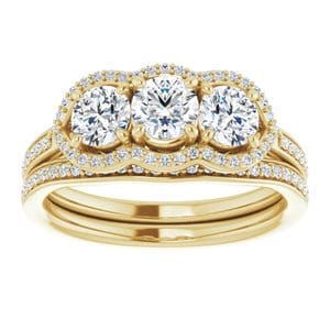 Rings 14K Yellow 4.4 mm Round Three-Stone Halo-Style Engagement Ring Mounting
