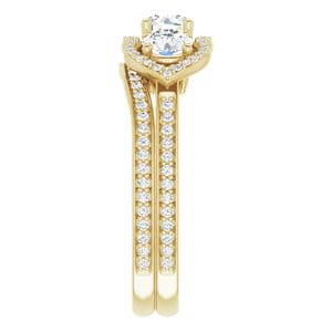 Rings 14K Yellow 4.4 mm Round Three-Stone Halo-Style Engagement Ring Mounting