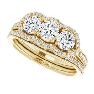 Rings 14K Yellow 4.4 mm Round Three-Stone Halo-Style Engagement Ring Mounting