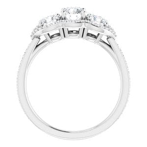 Rings 14K White 4.8 mm Round Three-Stone Halo-Style Engagement Ring Mounting