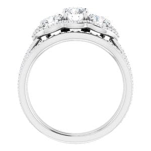 Rings 14K White 4.8 mm Round Three-Stone Halo-Style Engagement Ring Mounting