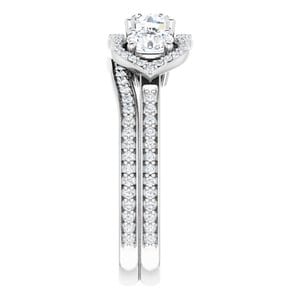 Rings 14K White 4.8 mm Round Three-Stone Halo-Style Engagement Ring Mounting