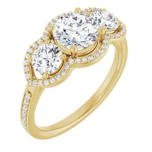 Rings 14K Yellow 6.5 mm Round Three-Stone Halo-Style Engagement Ring Mounting