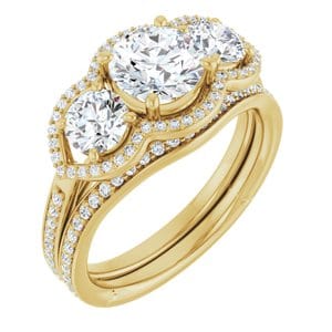 Rings 14K Yellow 6.5 mm Round Three-Stone Halo-Style Engagement Ring Mounting