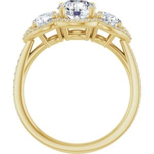 Rings 14K Yellow 6.5 mm Round Three-Stone Halo-Style Engagement Ring Mounting