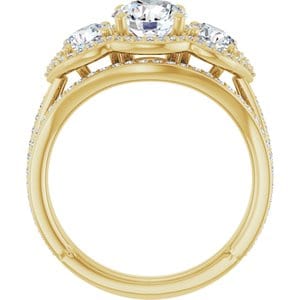 Rings 14K Yellow 6.5 mm Round Three-Stone Halo-Style Engagement Ring Mounting