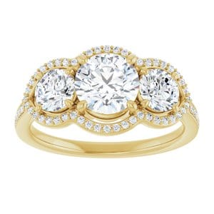 Rings 14K Yellow 6.5 mm Round Three-Stone Halo-Style Engagement Ring Mounting