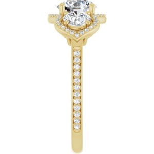 Rings 14K Yellow 6.5 mm Round Three-Stone Halo-Style Engagement Ring Mounting