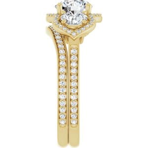 Rings 14K Yellow 6.5 mm Round Three-Stone Halo-Style Engagement Ring Mounting