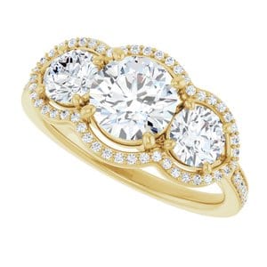 Rings 14K Yellow 6.5 mm Round Three-Stone Halo-Style Engagement Ring Mounting