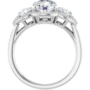 Rings 14K White 7 mm Round Three-Stone Halo-Style Engagement Ring Mounting