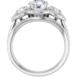 Rings 14K White 7 mm Round Three-Stone Halo-Style Engagement Ring Mounting