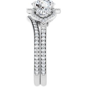 Rings 14K White 7 mm Round Three-Stone Halo-Style Engagement Ring Mounting
