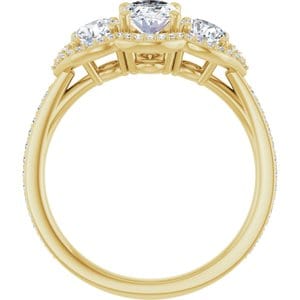 Rings 14K Yellow 7x5 mm Oval Three-Stone Halo-Style Engagement Ring Mounting