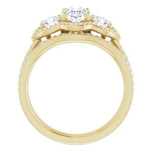 Rings 14K Yellow 7x5 mm Oval Three-Stone Halo-Style Engagement Ring Mounting