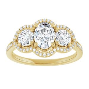 Rings 14K Yellow 7x5 mm Oval Three-Stone Halo-Style Engagement Ring Mounting