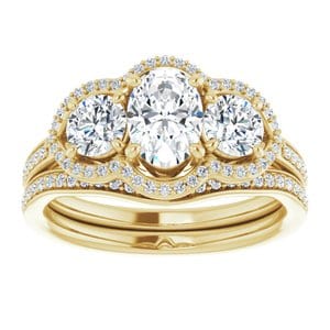 Rings 14K Yellow 7x5 mm Oval Three-Stone Halo-Style Engagement Ring Mounting