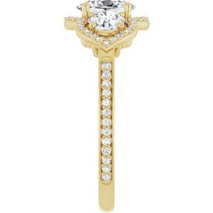 Rings 14K Yellow 7x5 mm Oval Three-Stone Halo-Style Engagement Ring Mounting