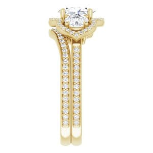 Rings 14K Yellow 7x5 mm Oval Three-Stone Halo-Style Engagement Ring Mounting