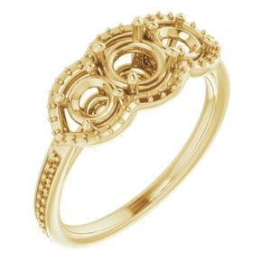 Rings 14K Yellow 5.2 mm Round Three-Stone Halo-Style Engagement Ring Mounting