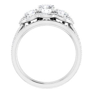 Rings 14K White 5.2 mm Round Three-Stone Halo-Style Engagement Ring Mounting