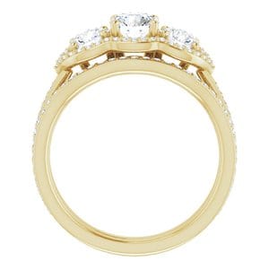 Rings 14K Yellow 5.2 mm Round Three-Stone Halo-Style Engagement Ring Mounting