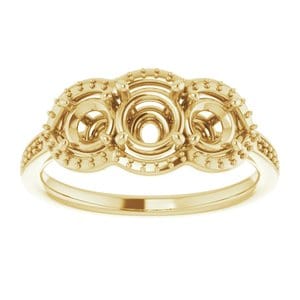 Rings 14K Yellow 5.2 mm Round Three-Stone Halo-Style Engagement Ring Mounting