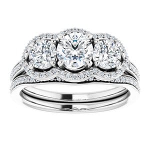 Rings 14K White 5.2 mm Round Three-Stone Halo-Style Engagement Ring Mounting