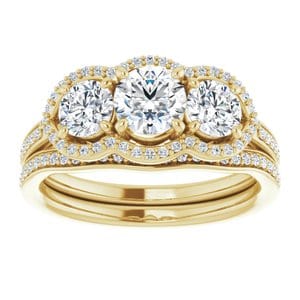 Rings 14K Yellow 5.2 mm Round Three-Stone Halo-Style Engagement Ring Mounting