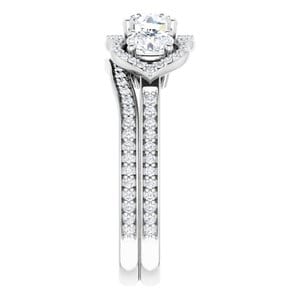 Rings 14K White 5.2 mm Round Three-Stone Halo-Style Engagement Ring Mounting