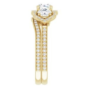 Rings 14K Yellow 5.2 mm Round Three-Stone Halo-Style Engagement Ring Mounting