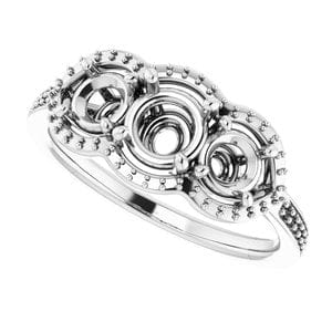 Rings 14K White 5.2 mm Round Three-Stone Halo-Style Engagement Ring Mounting