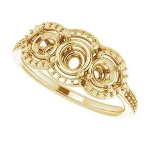 Rings 14K Yellow 5.2 mm Round Three-Stone Halo-Style Engagement Ring Mounting