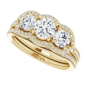 Rings 14K Yellow 5.2 mm Round Three-Stone Halo-Style Engagement Ring Mounting