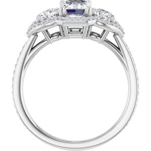 Rings 14K White 7x5 mm Emerald Three-Stone Halo-Style Engagement Ring Mounting
