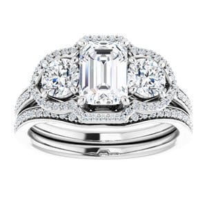 Rings 14K White 7x5 mm Emerald Three-Stone Halo-Style Engagement Ring Mounting