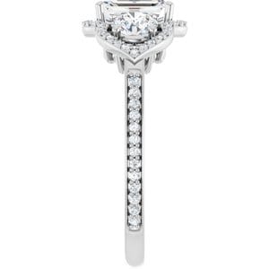 Rings 14K White 7x5 mm Emerald Three-Stone Halo-Style Engagement Ring Mounting