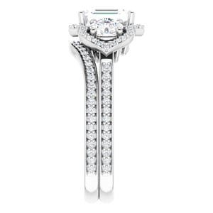 Rings 14K White 7x5 mm Emerald Three-Stone Halo-Style Engagement Ring Mounting