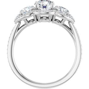 Rings 14K White 5.8 mm Round Three-Stone Halo-Style Engagement Ring Mounting