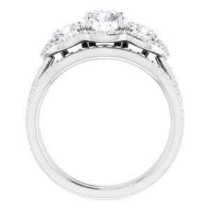 Rings 14K White 5.8 mm Round Three-Stone Halo-Style Engagement Ring Mounting