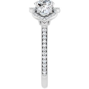 Rings 14K White 5.8 mm Round Three-Stone Halo-Style Engagement Ring Mounting