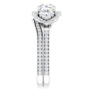 Rings 14K White 5.8 mm Round Three-Stone Halo-Style Engagement Ring Mounting