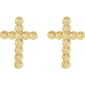 Earrings 14K Yellow Beaded Cross Earrings