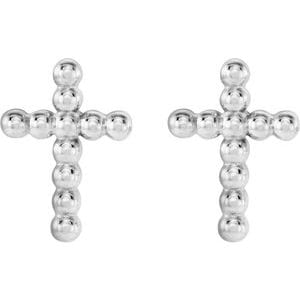 Earrings 14K White Beaded Cross Earrings