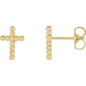 Earrings 14K Yellow Beaded Cross Earrings